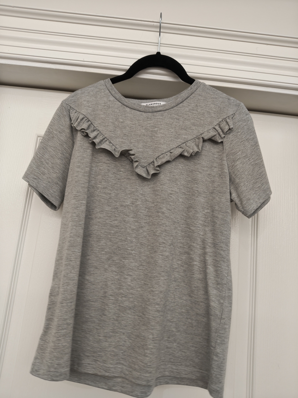Y2K Glamorous Heather Gray Ruffle Short Sleeve Tee